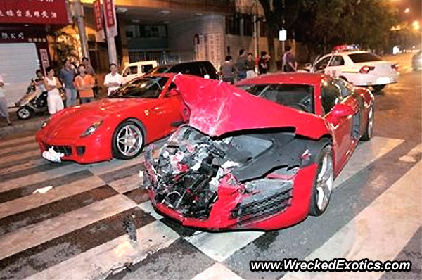 The R8 suffered severe damage while the Ferrari held up pretty well