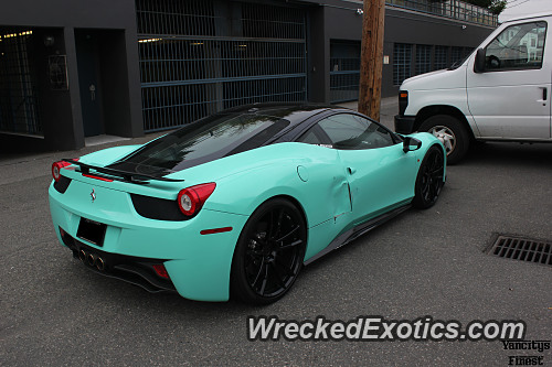 A Tiffany Blue Ferrari 458 Italia Was Backed Into A Pole Post And Damaged A Tiffany Blue Ferrari 458 Italia Was Backed Into A Pole Post And Damaged